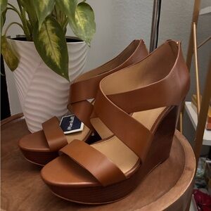 Michael Kors Tan Brown Strappy Wedge Sandals